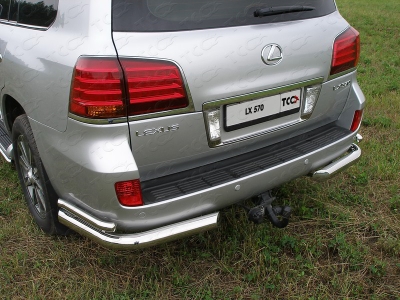 Защита задняя двойные уголки 76-42 мм ТСС для Lexus LX-570 2007-2012