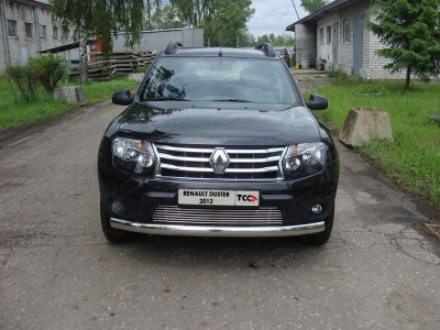Защита передняя овальная длинная 75х42 мм ТСС для Renault Duster 2011-2015