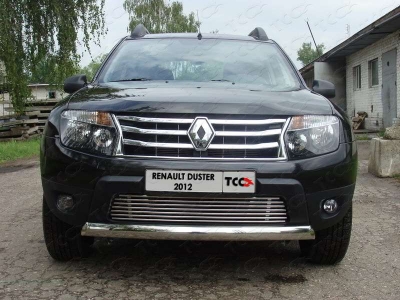 Защита передняя овальная короткая 75х42 мм ТСС для Renault Duster 2011-2015