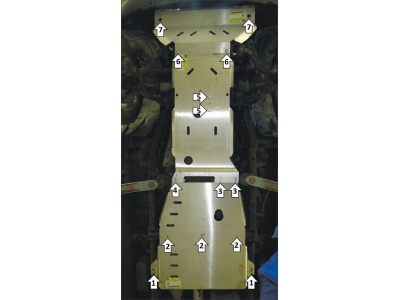 Усиленная защита картера двигателя, переднего дифференциала, КПП, радиатора, разд. коробки и бака AdBlue Мотодор 5 мм, алюминий для Dodge Ram 1500 2015-2018 дизель 3.0