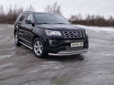 Пороги с площадкой нержавеющий лист 60 мм ТСС для Ford Explorer 2015-2017