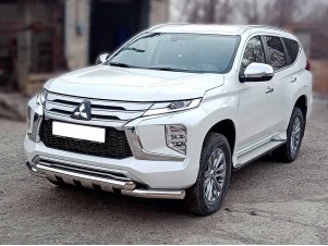 Защита переднего бампера d-76 с доп.накладками для Mitsubishi Pajero Sport 2021 – н.в. MPS21_1.2