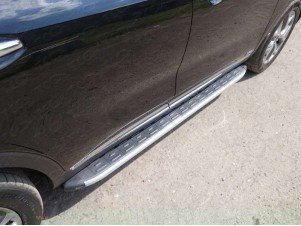 Пороги алюминиевые ТСС с накладкой для Kia Sorento Prime № KIASOR15-15AL