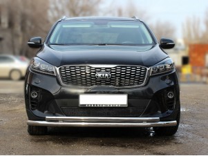 Защита переднего бампера радиусная двойная d-60+43 для Kia Sorento Prime 2018 – н.в. KSTP18_1.1