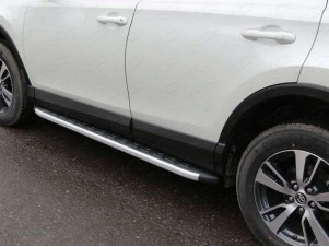 Пороги алюминиевые ТСС с накладкой для Toyota RAV4 № TOYRAV15-19AL